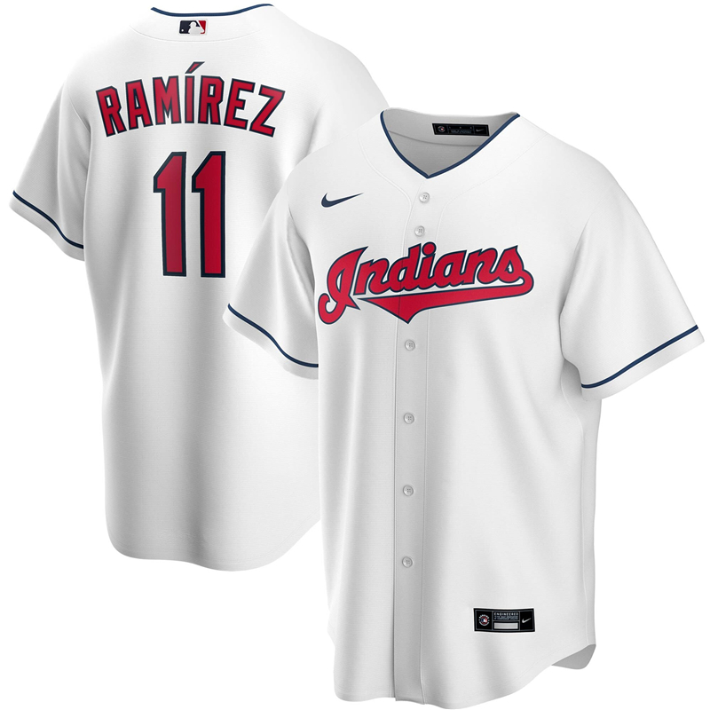 2020 MLB Men Cleveland Indians #11 Jose Ramirez Nike White Home 2020 Replica Player Jersey 1->cleveland indians->MLB Jersey